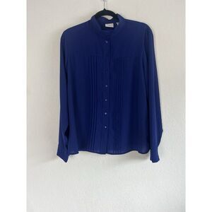 Covington Womens Vintage 90s Blue Blouse Size Large Long Sleeve Button Down NWOT
